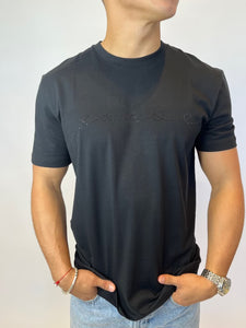 Men’s Black Crew Neck - Black Rhinestone Cursive Logo