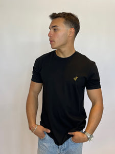 Camiseta negra con cuello redondo para hombre - Logotipo negro y dorado