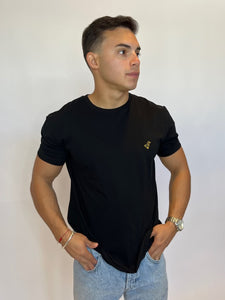 Camiseta negra con cuello redondo para hombre - Logotipo negro y dorado